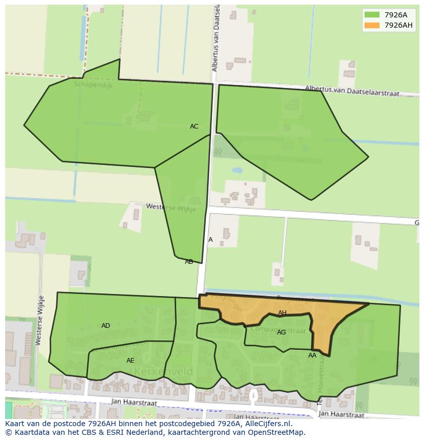Afbeelding van het postcodegebied 7926 AH op de kaart.