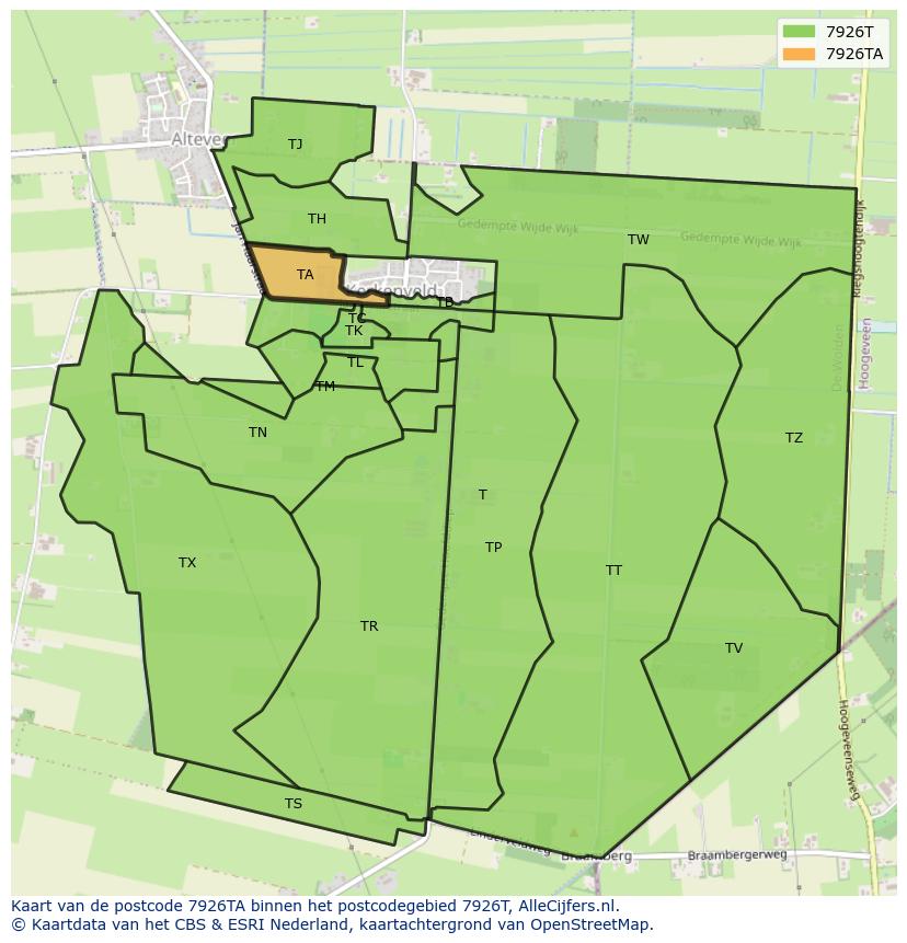 Afbeelding van het postcodegebied 7926 TA op de kaart.