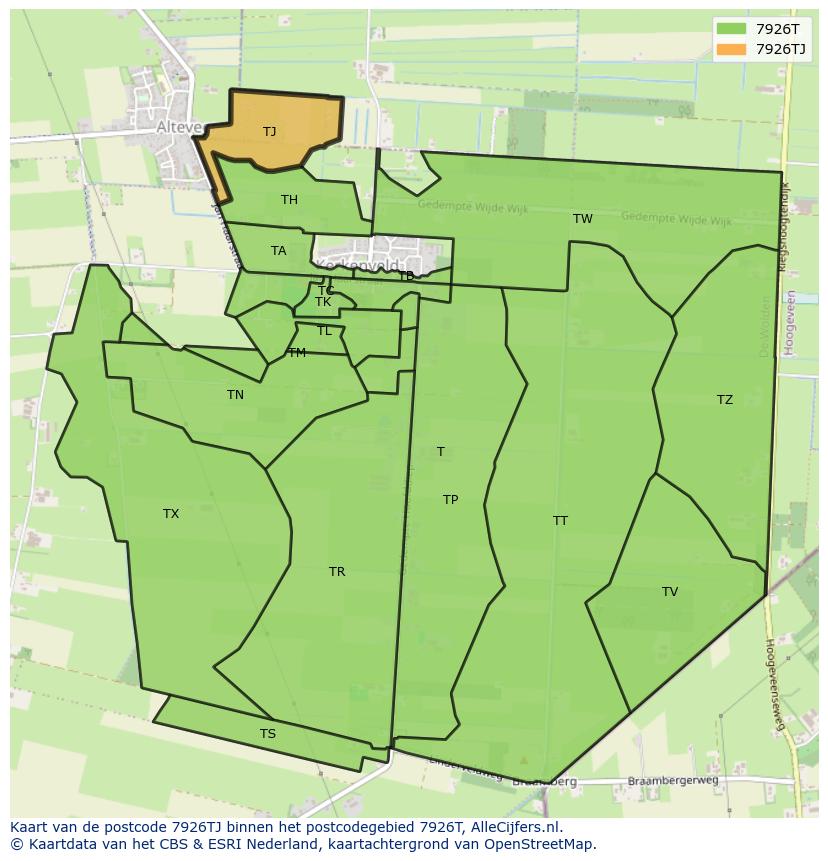 Afbeelding van het postcodegebied 7926 TJ op de kaart.