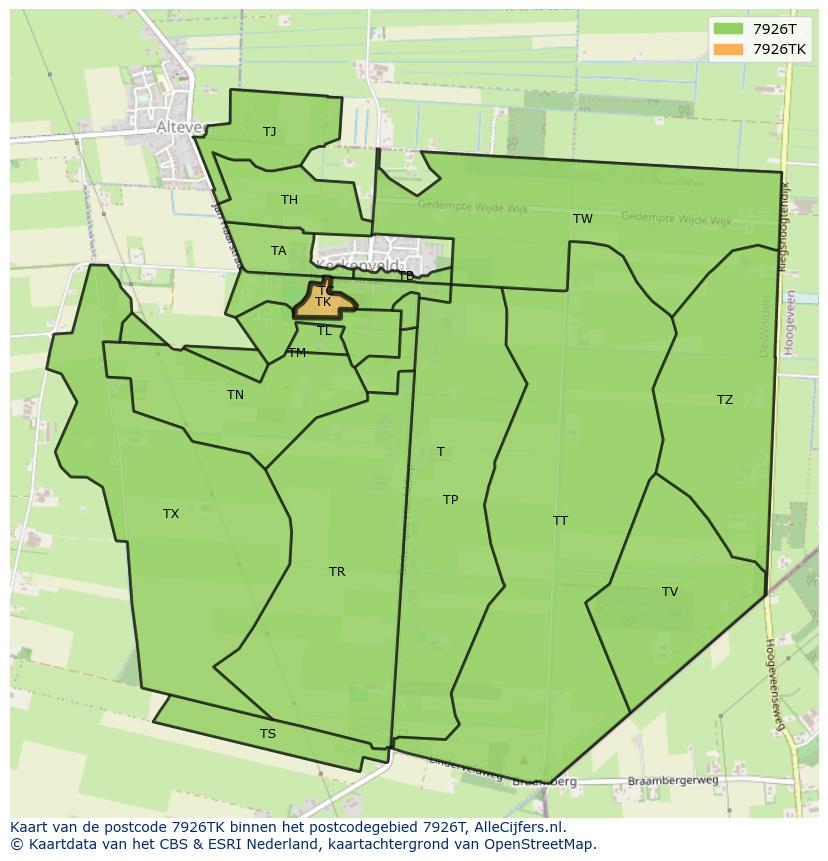 Afbeelding van het postcodegebied 7926 TK op de kaart.