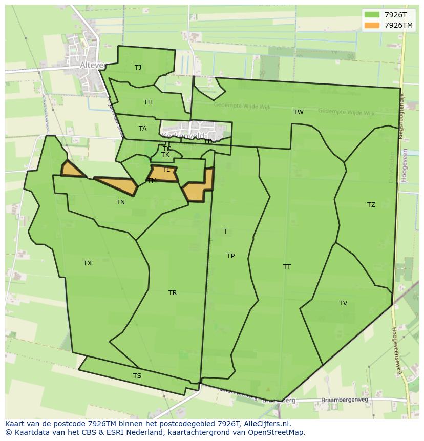 Afbeelding van het postcodegebied 7926 TM op de kaart.