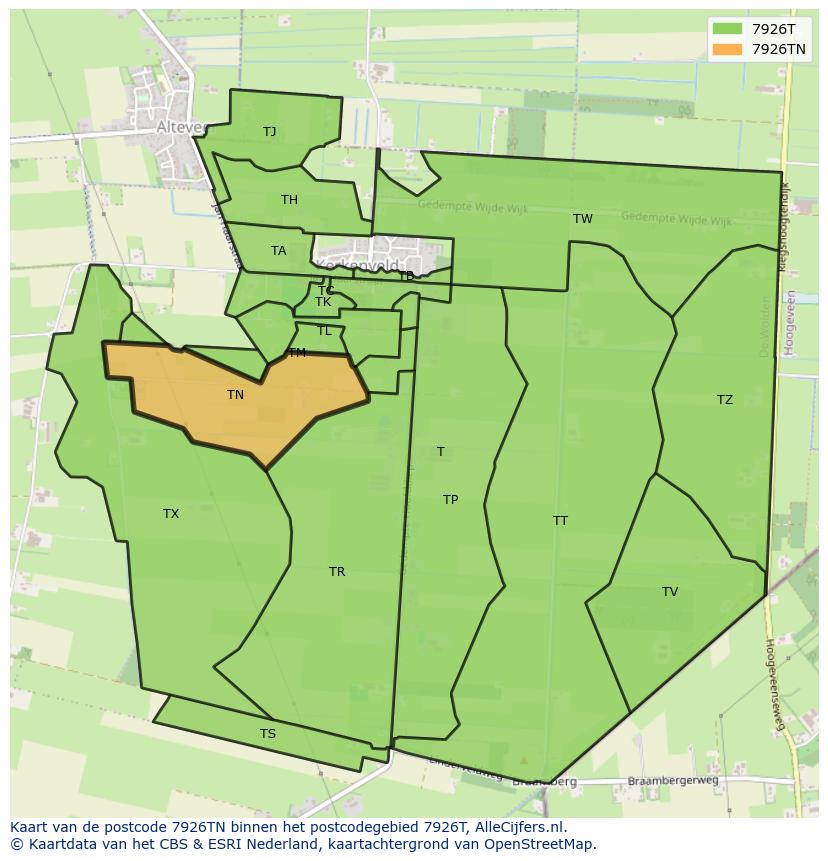 Afbeelding van het postcodegebied 7926 TN op de kaart.