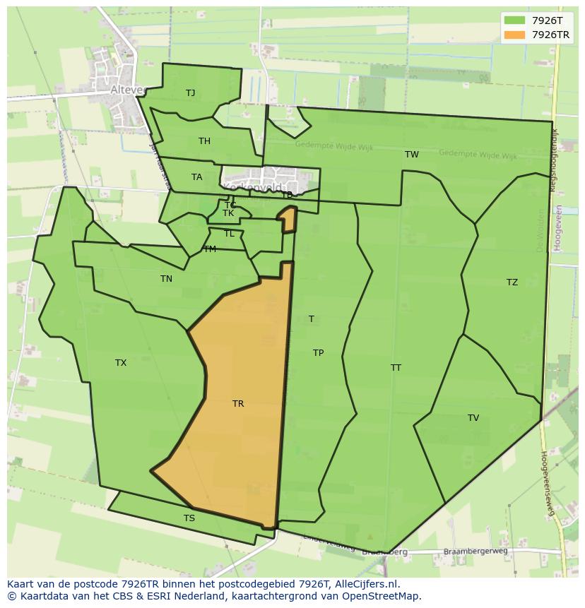 Afbeelding van het postcodegebied 7926 TR op de kaart.