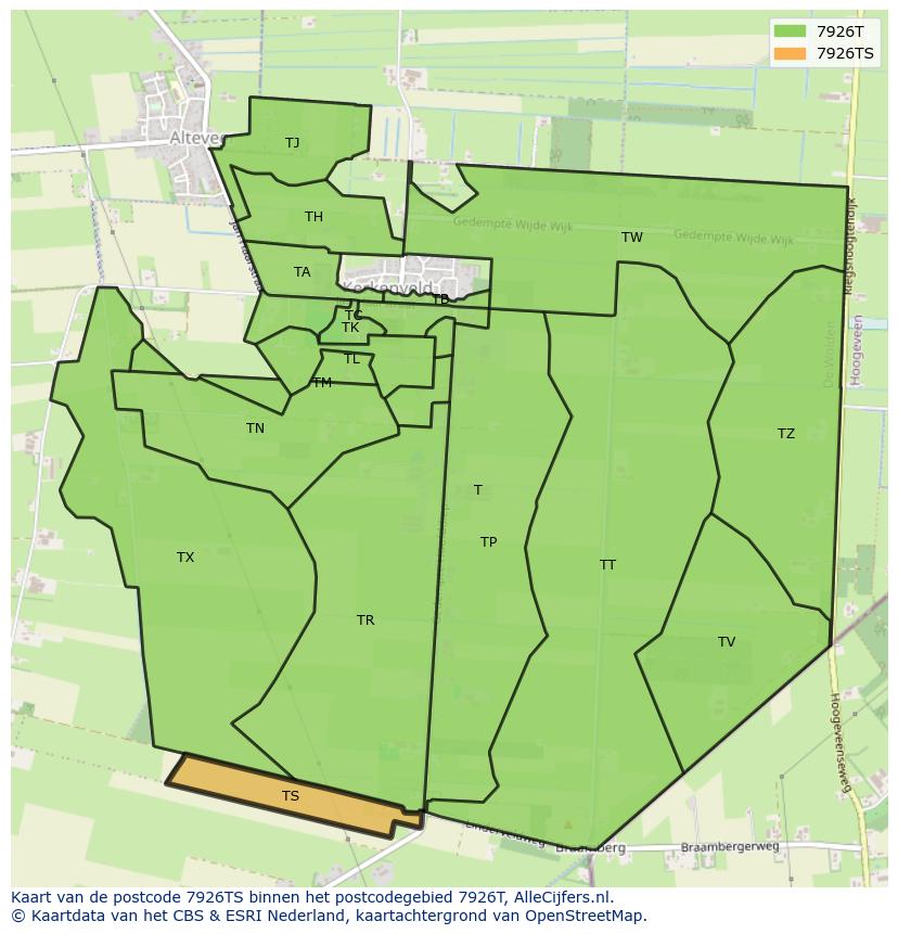 Afbeelding van het postcodegebied 7926 TS op de kaart.