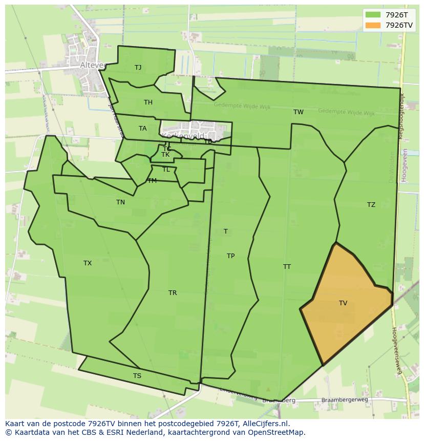 Afbeelding van het postcodegebied 7926 TV op de kaart.