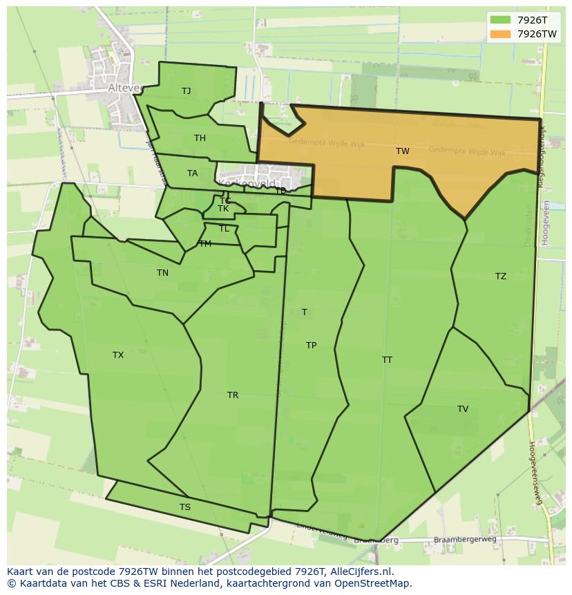 Afbeelding van het postcodegebied 7926 TW op de kaart.