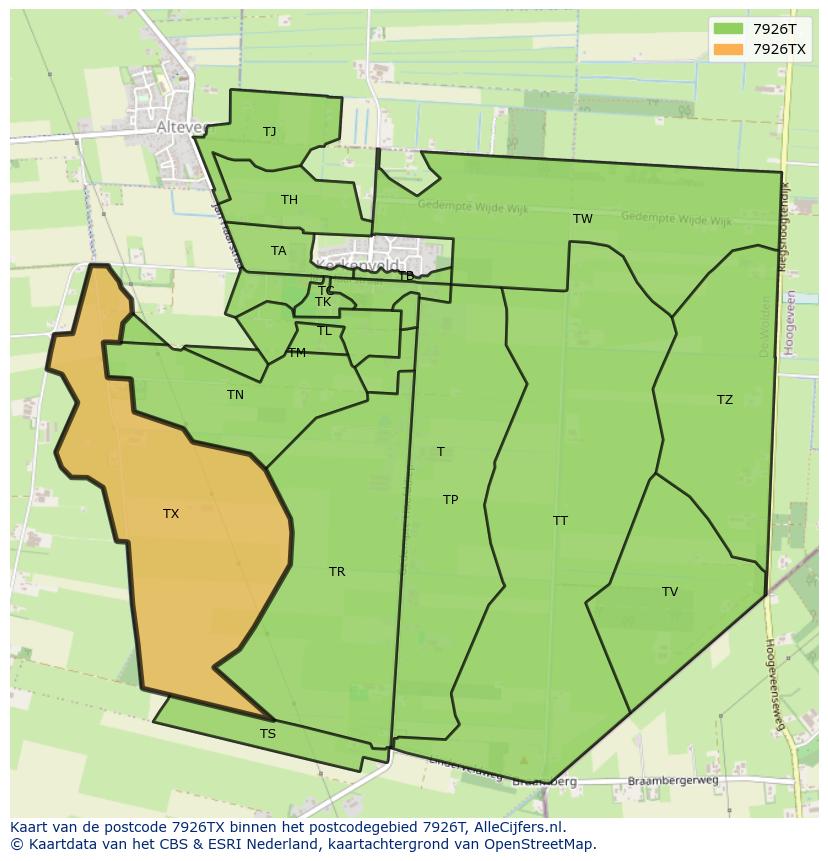 Afbeelding van het postcodegebied 7926 TX op de kaart.