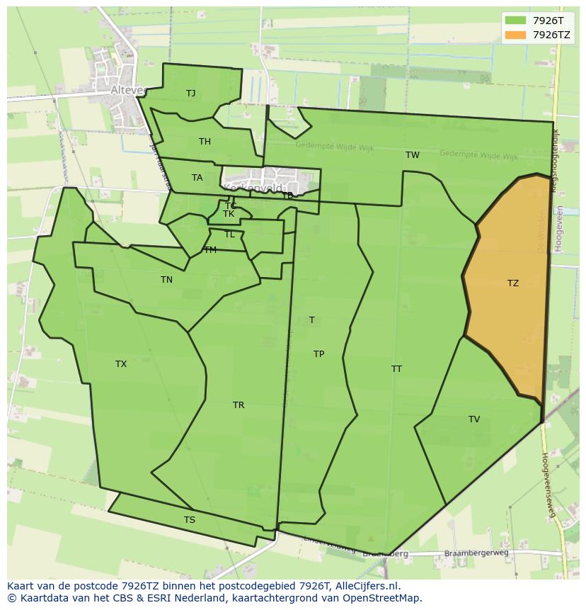 Afbeelding van het postcodegebied 7926 TZ op de kaart.