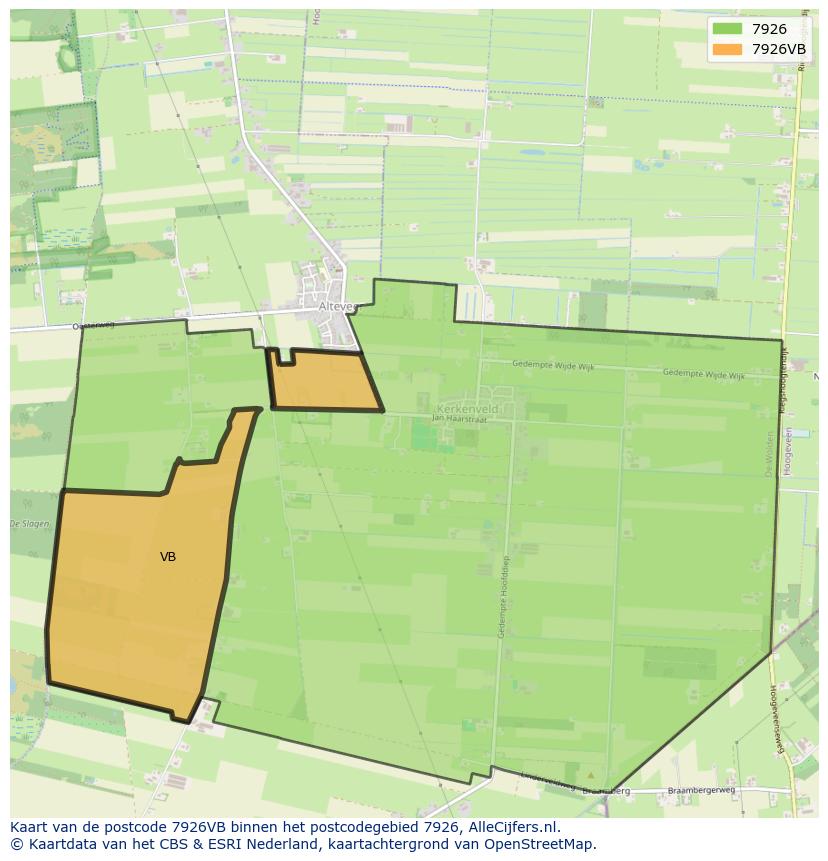 Afbeelding van het postcodegebied 7926 VB op de kaart.