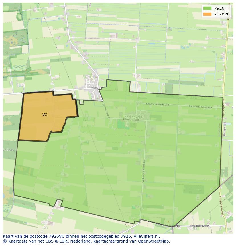 Afbeelding van het postcodegebied 7926 VC op de kaart.