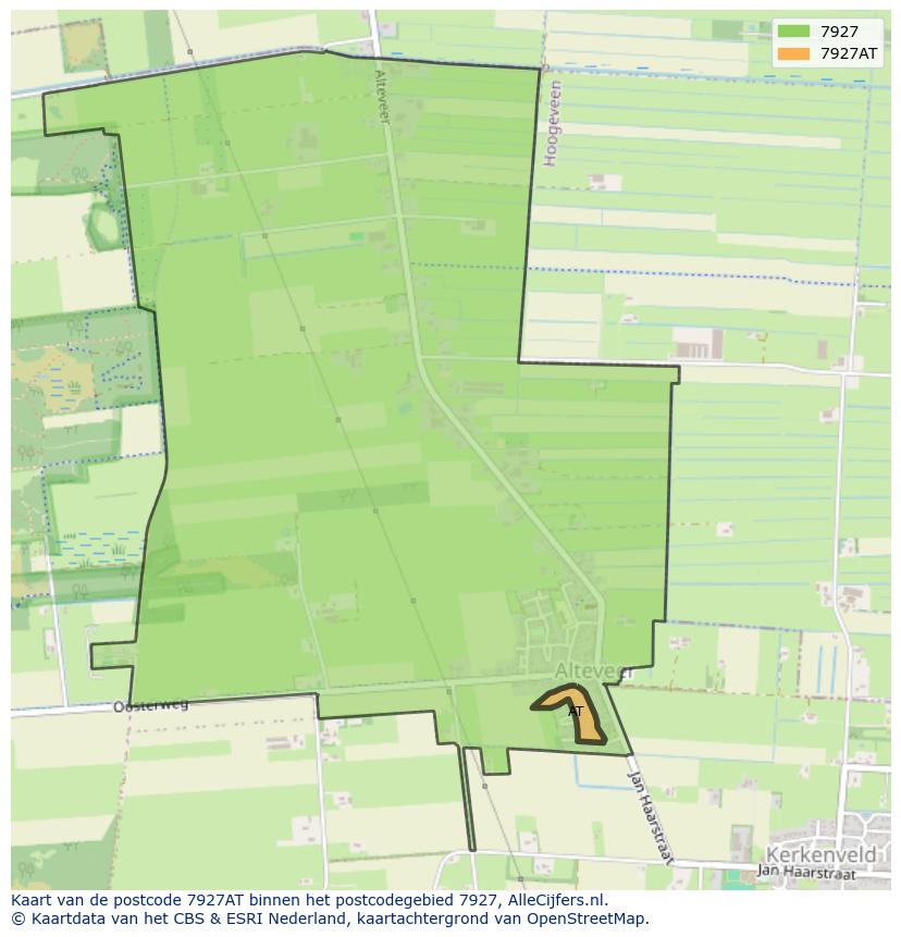 Afbeelding van het postcodegebied 7927 AT op de kaart.
