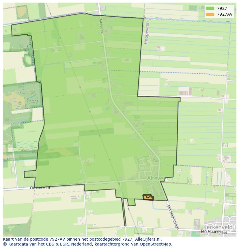 Afbeelding van het postcodegebied 7927 AV op de kaart.