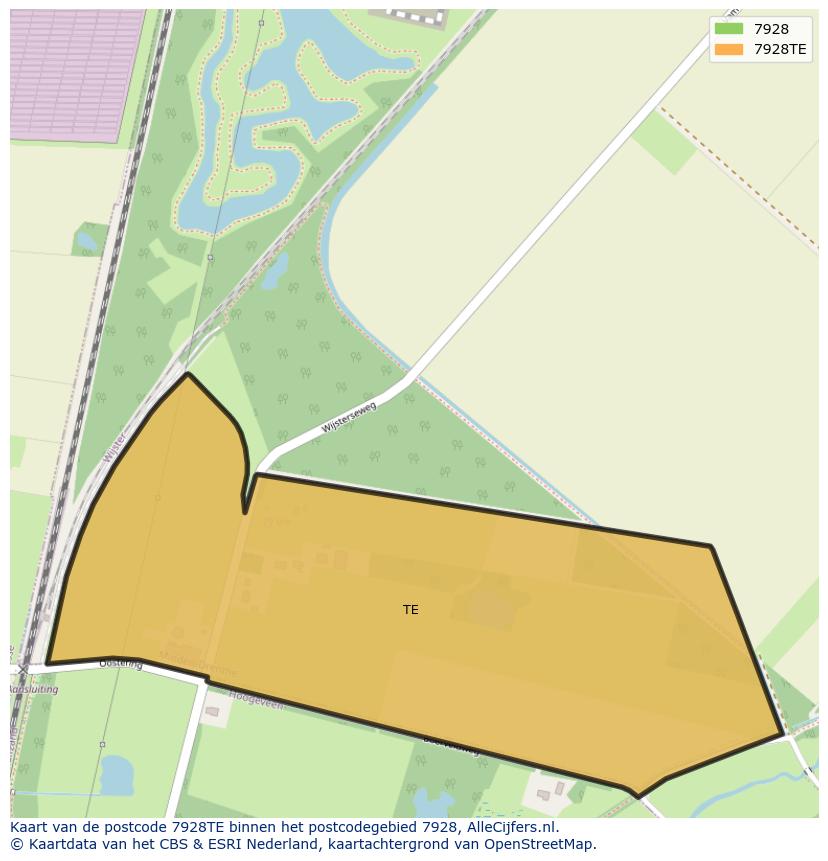 Afbeelding van het postcodegebied 7928 TE op de kaart.