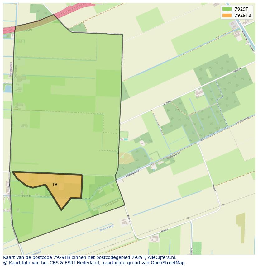 Afbeelding van het postcodegebied 7929 TB op de kaart.