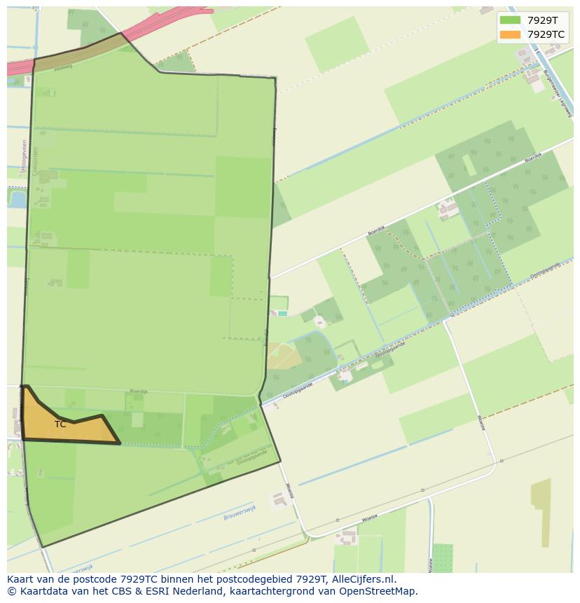 Afbeelding van het postcodegebied 7929 TC op de kaart.