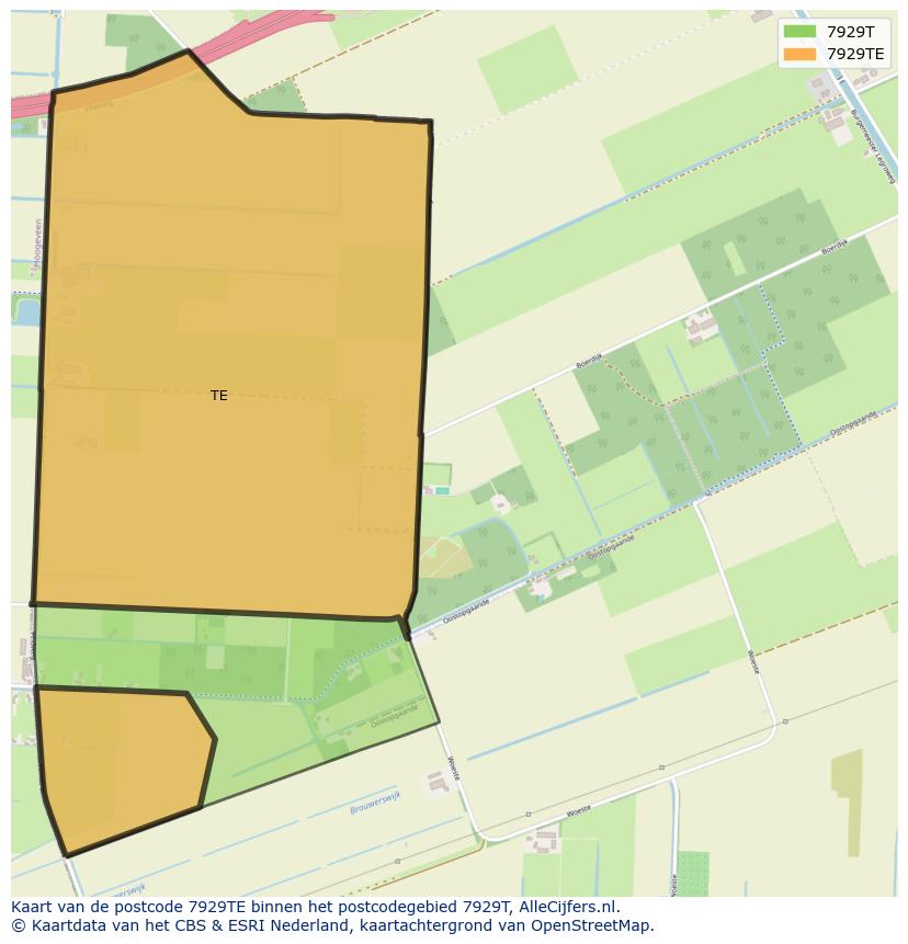 Afbeelding van het postcodegebied 7929 TE op de kaart.