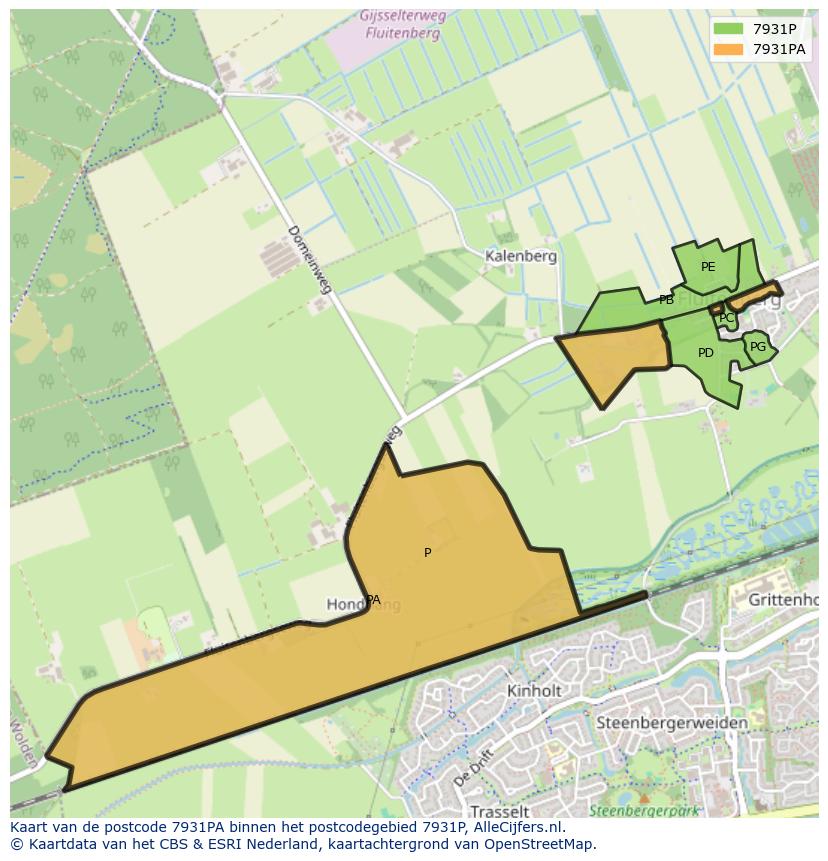 Afbeelding van het postcodegebied 7931 PA op de kaart.