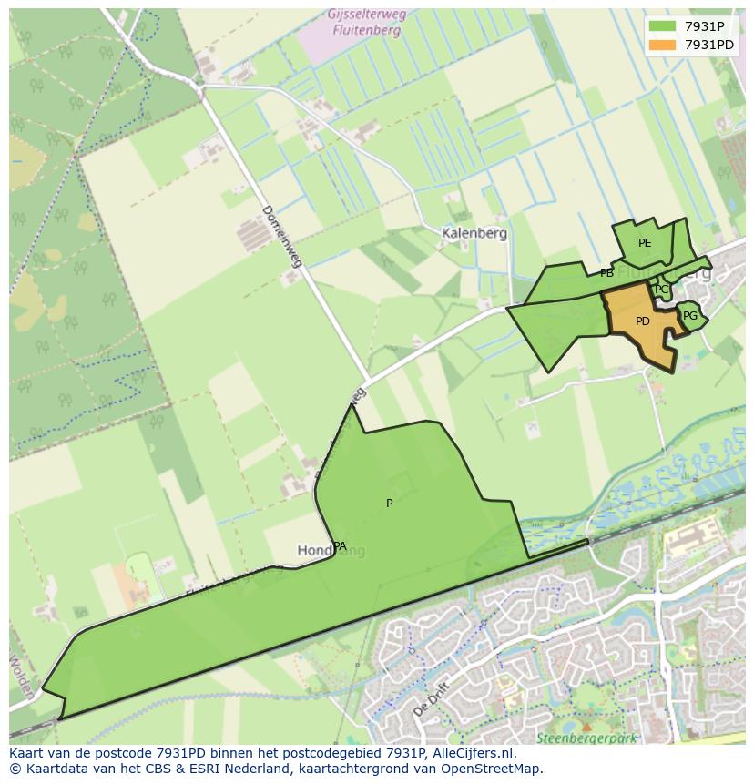 Afbeelding van het postcodegebied 7931 PD op de kaart.