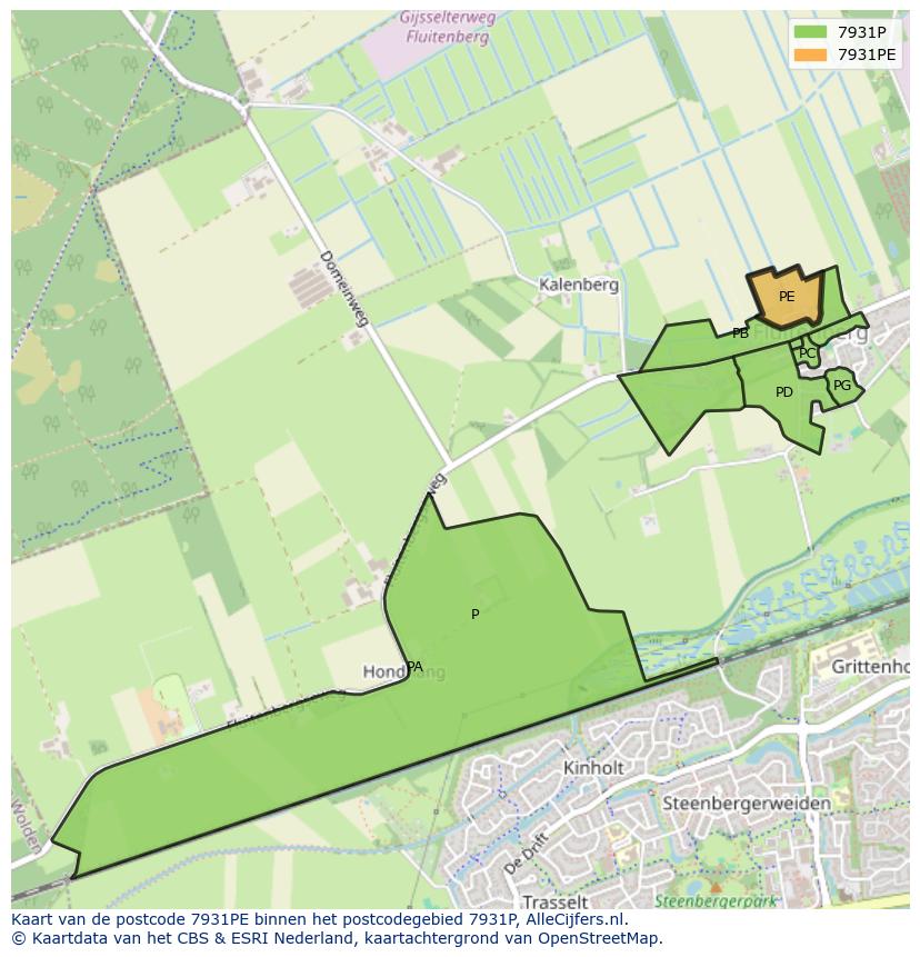 Afbeelding van het postcodegebied 7931 PE op de kaart.