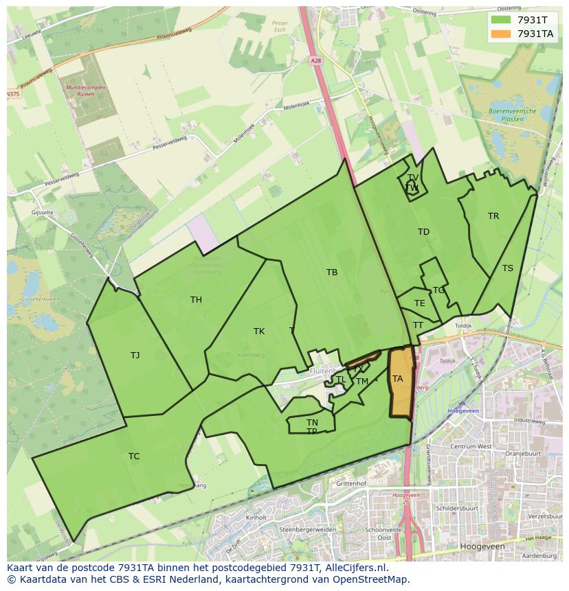 Afbeelding van het postcodegebied 7931 TA op de kaart.