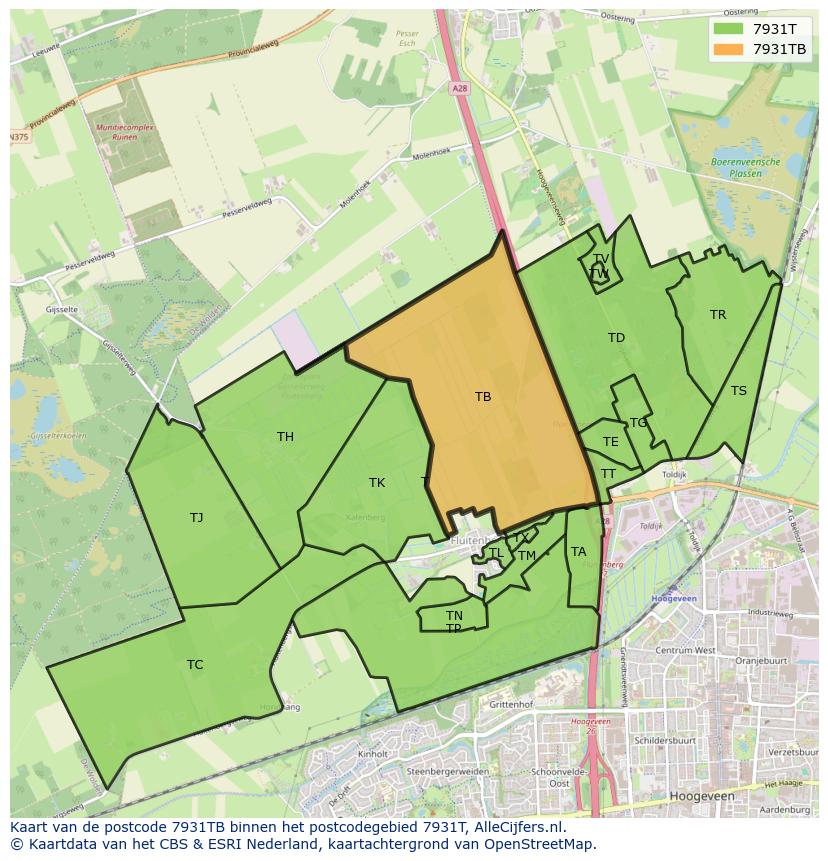 Afbeelding van het postcodegebied 7931 TB op de kaart.