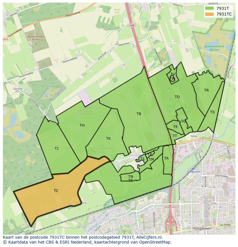 Afbeelding van het postcodegebied 7931 TC op de kaart.
