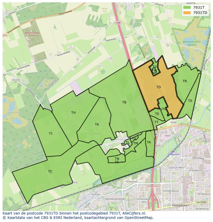 Afbeelding van het postcodegebied 7931 TD op de kaart.