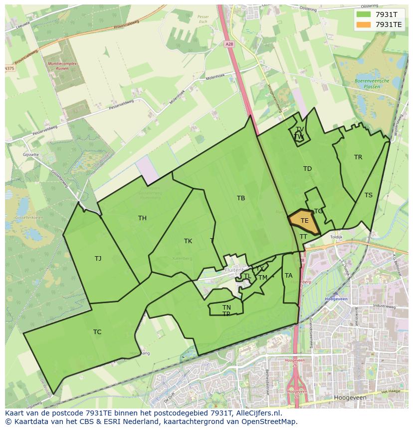 Afbeelding van het postcodegebied 7931 TE op de kaart.