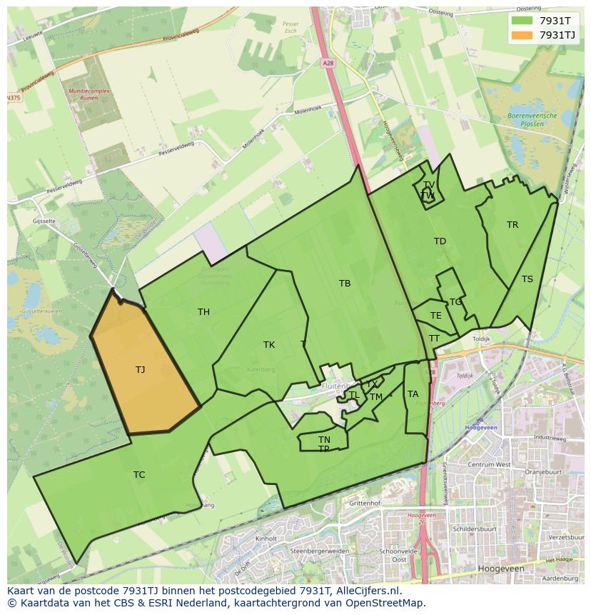 Afbeelding van het postcodegebied 7931 TJ op de kaart.