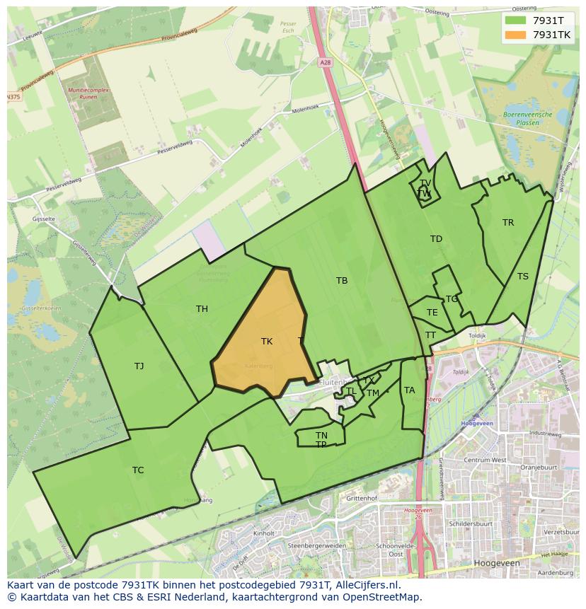Afbeelding van het postcodegebied 7931 TK op de kaart.