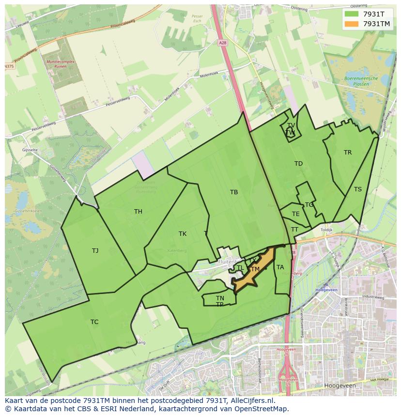 Afbeelding van het postcodegebied 7931 TM op de kaart.