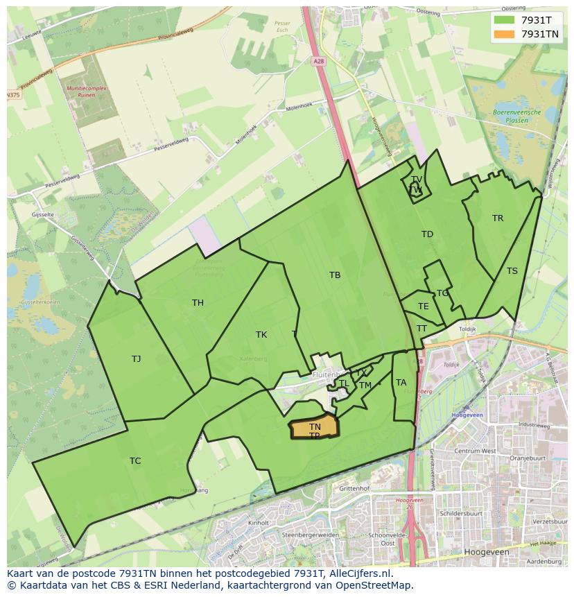 Afbeelding van het postcodegebied 7931 TN op de kaart.