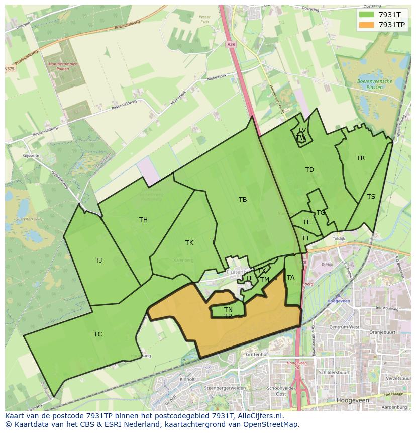 Afbeelding van het postcodegebied 7931 TP op de kaart.