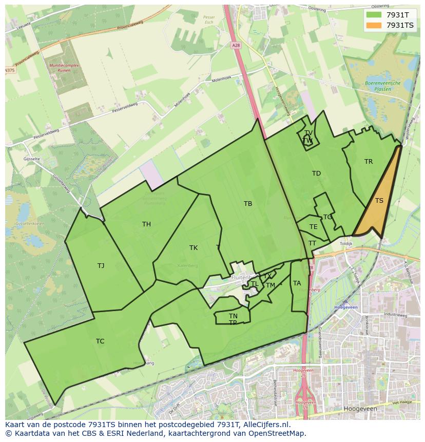 Afbeelding van het postcodegebied 7931 TS op de kaart.
