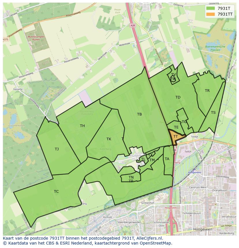 Afbeelding van het postcodegebied 7931 TT op de kaart.
