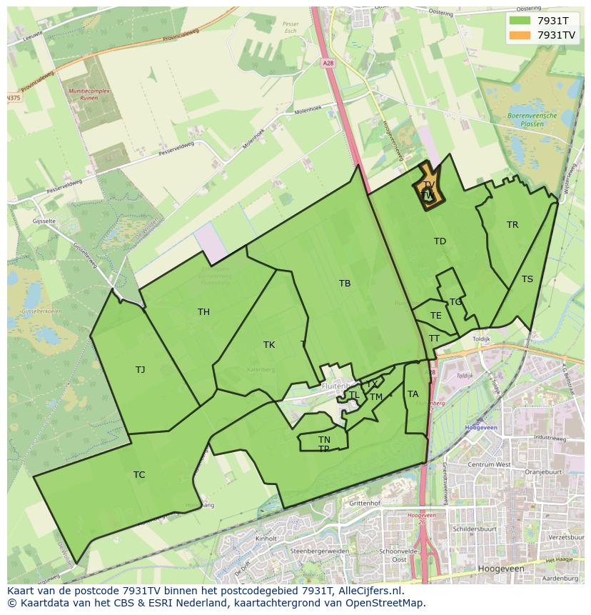 Afbeelding van het postcodegebied 7931 TV op de kaart.