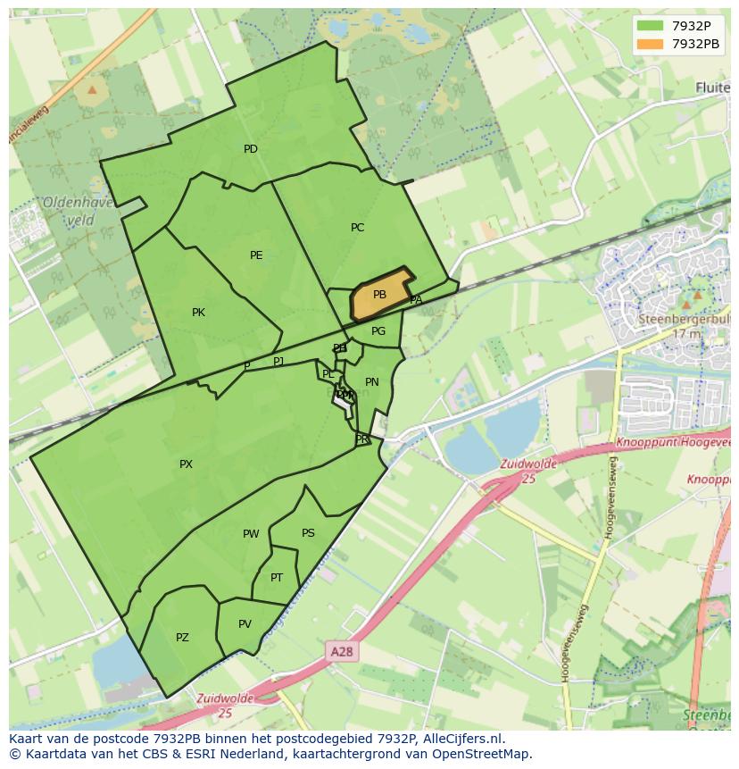 Afbeelding van het postcodegebied 7932 PB op de kaart.