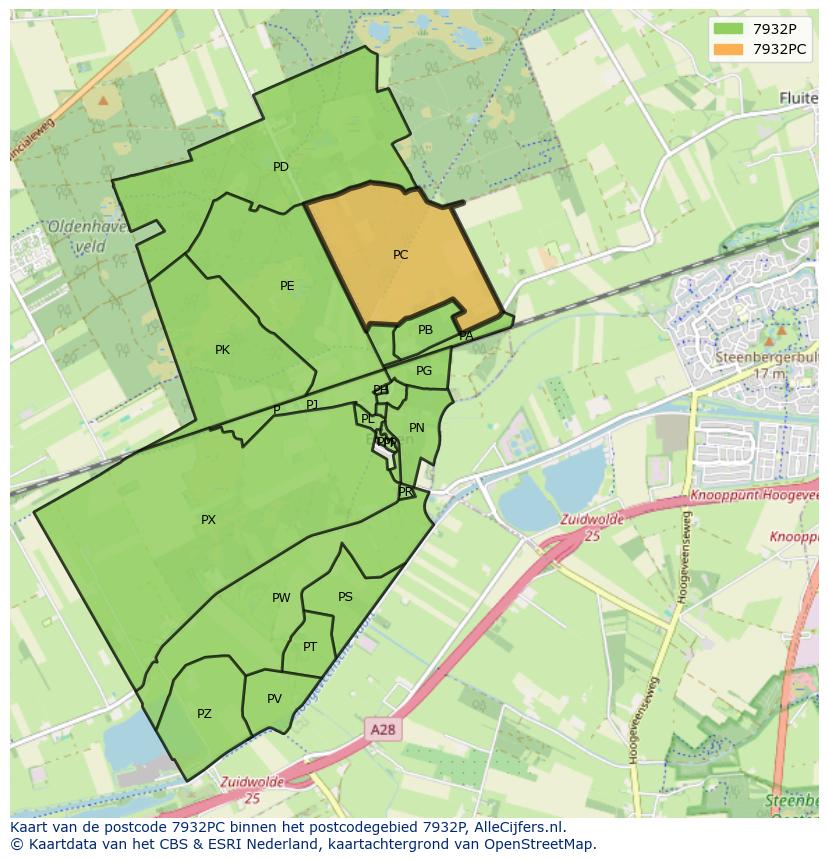 Afbeelding van het postcodegebied 7932 PC op de kaart.