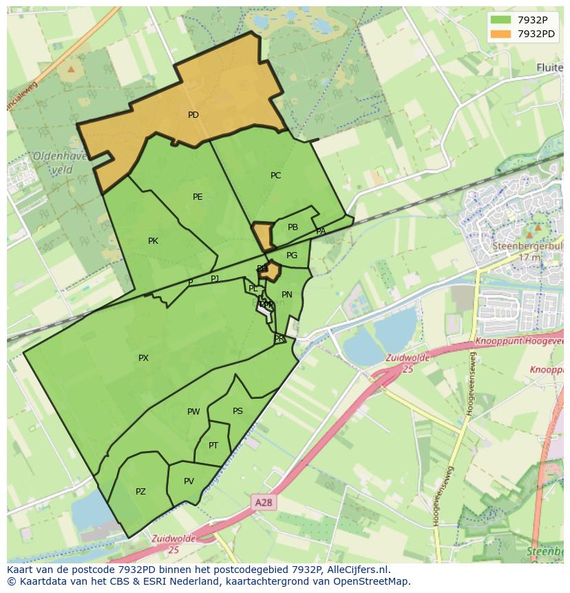 Afbeelding van het postcodegebied 7932 PD op de kaart.