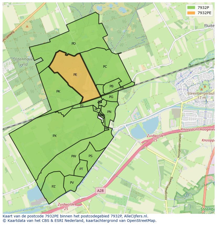 Afbeelding van het postcodegebied 7932 PE op de kaart.