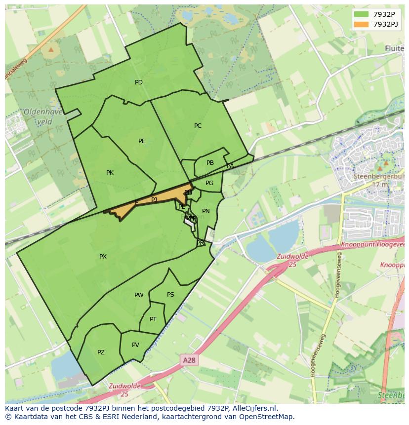 Afbeelding van het postcodegebied 7932 PJ op de kaart.