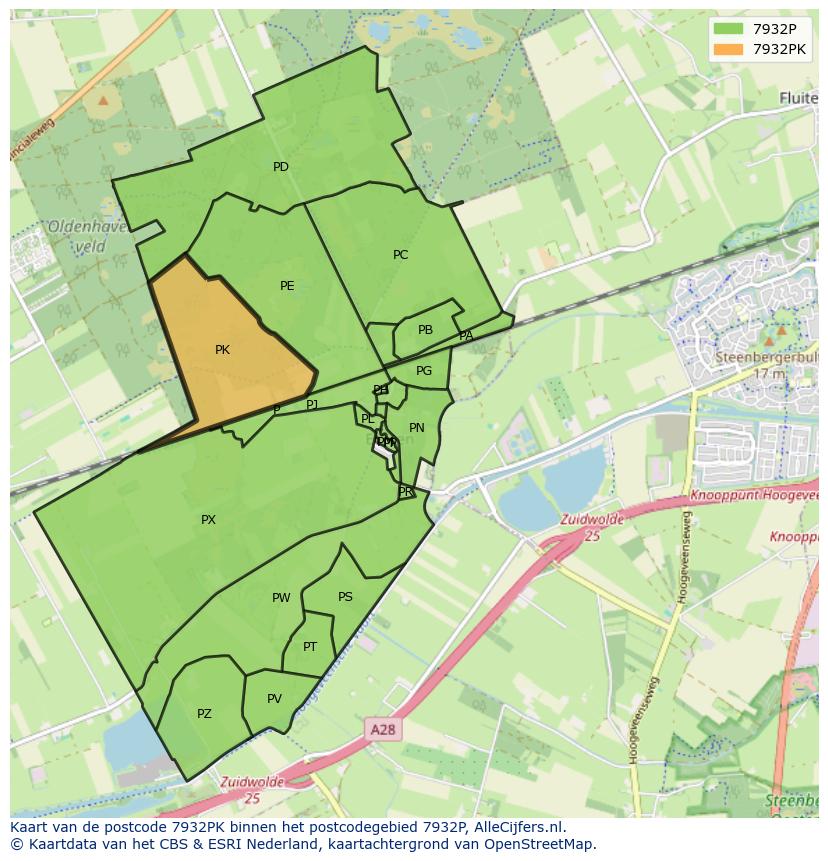 Afbeelding van het postcodegebied 7932 PK op de kaart.