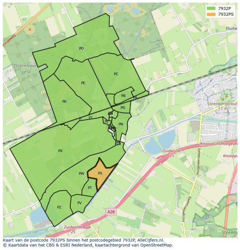 Afbeelding van het postcodegebied 7932 PS op de kaart.