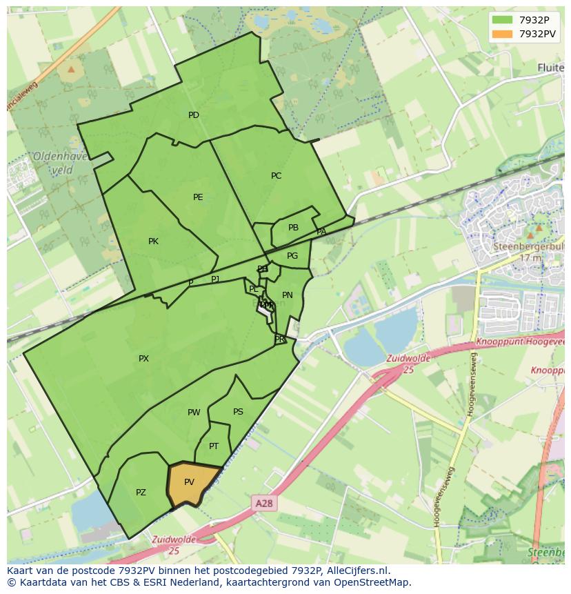 Afbeelding van het postcodegebied 7932 PV op de kaart.