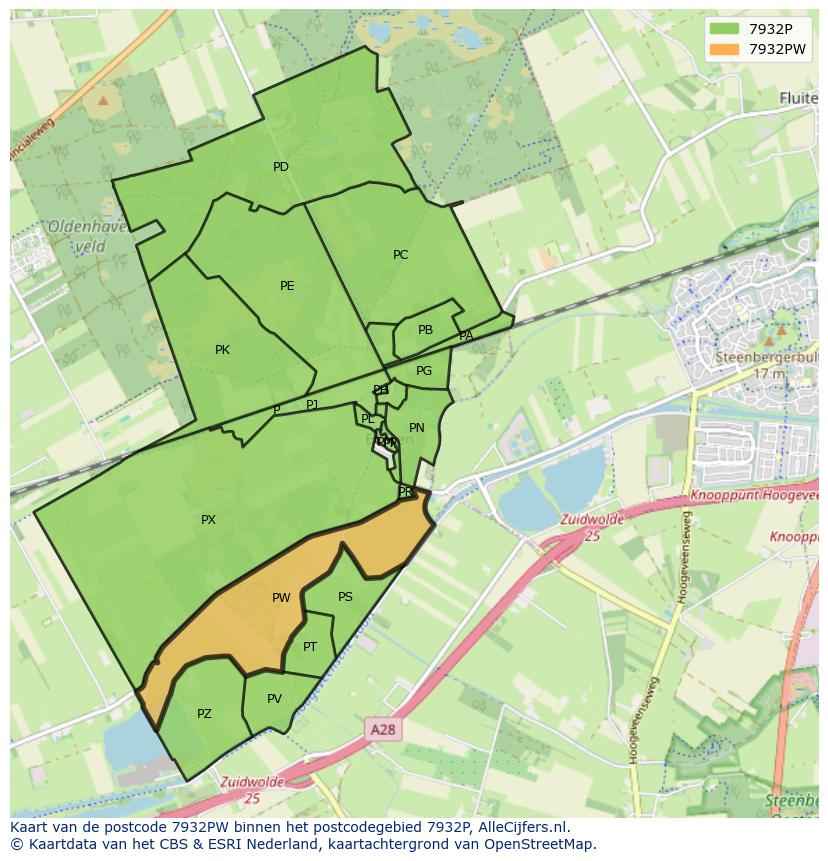 Afbeelding van het postcodegebied 7932 PW op de kaart.