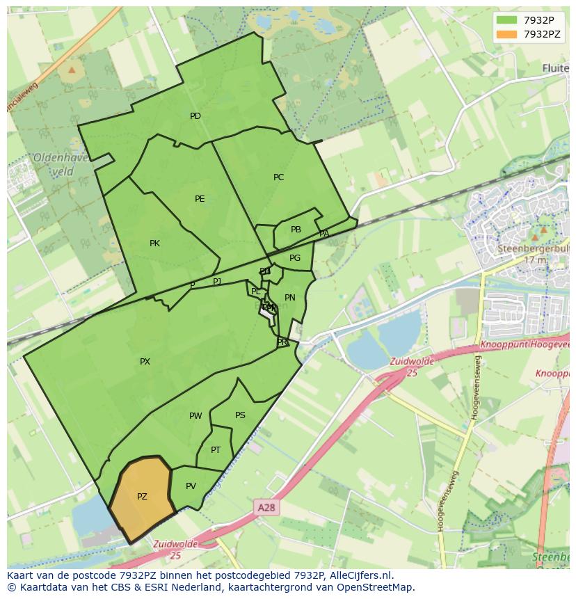 Afbeelding van het postcodegebied 7932 PZ op de kaart.