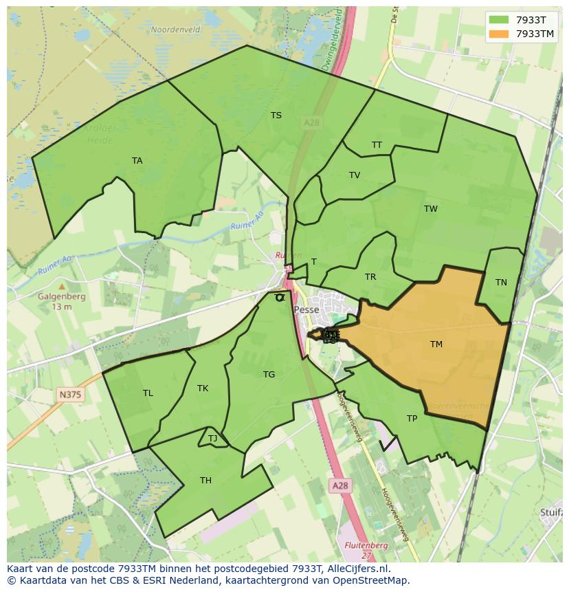 Afbeelding van het postcodegebied 7933 TM op de kaart.