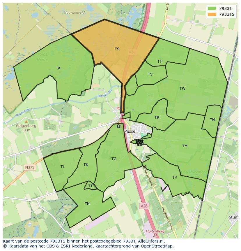 Afbeelding van het postcodegebied 7933 TS op de kaart.