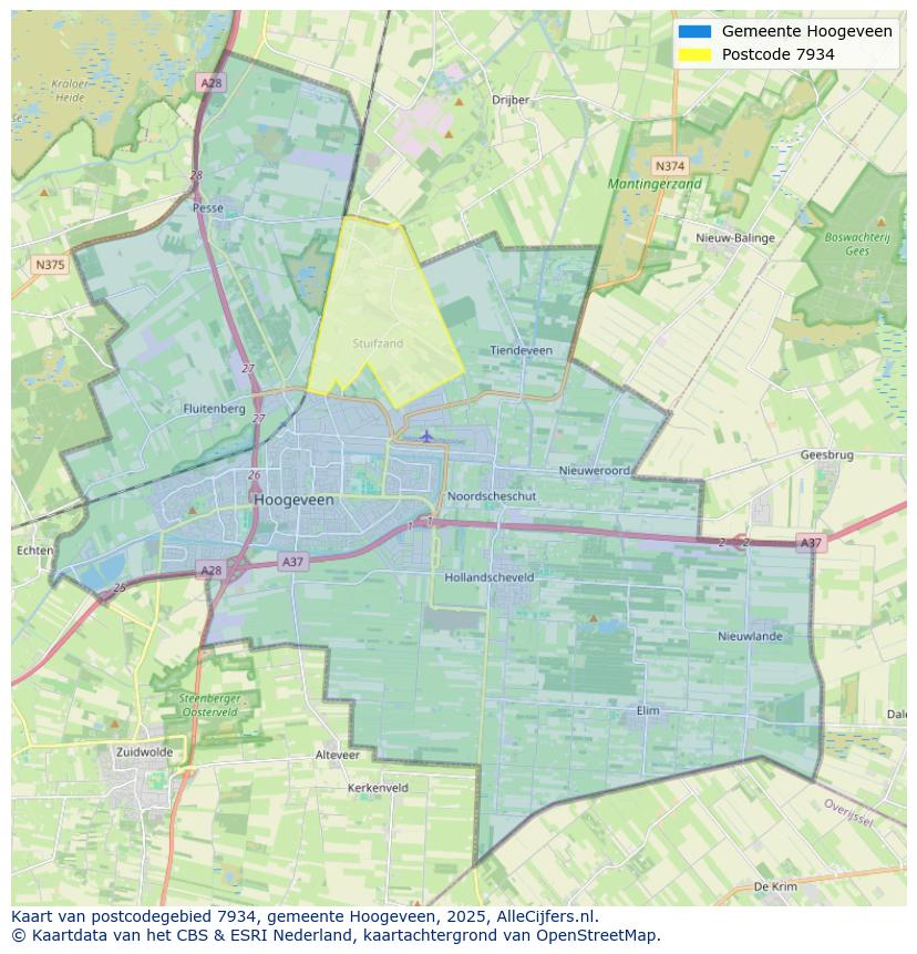 Afbeelding van het postcodegebied 7934 op de kaart.