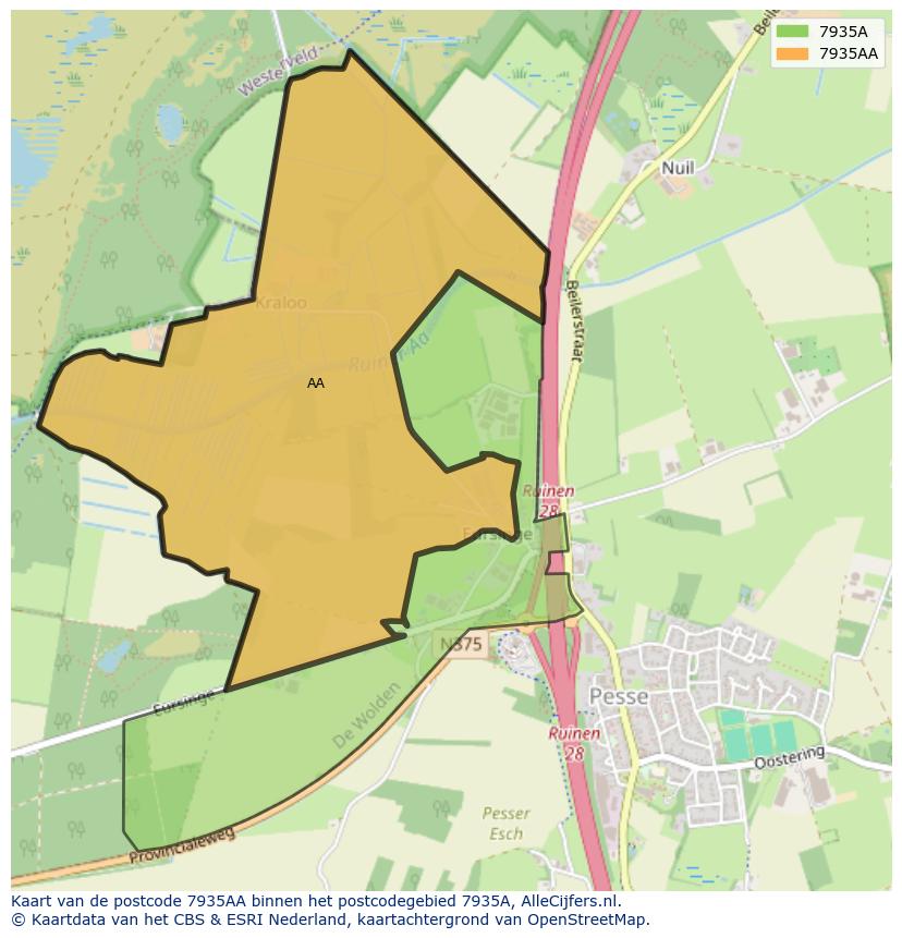 Afbeelding van het postcodegebied 7935 AA op de kaart.